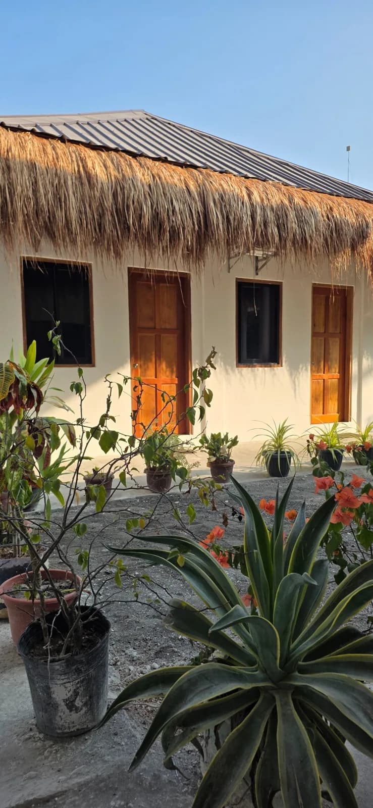 Exterior of the Double Rooms facing the inner courtyard and garden area.